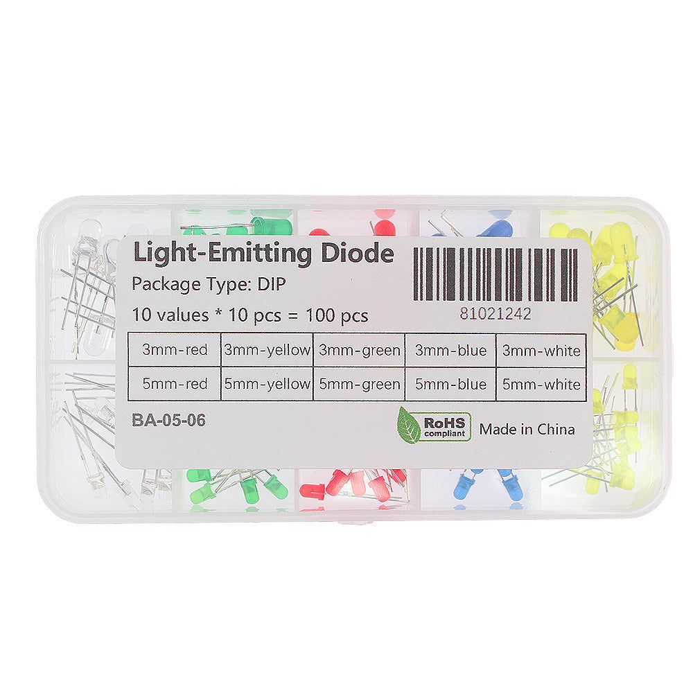 100PCS LED Assortment Kit Red Yellow Green DIY Electronics F3 F5 Emitting Diodes