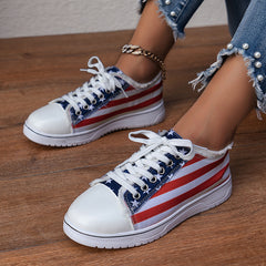Women's American Flag Flat Shoes Lightweight Lace Up Board Shoe