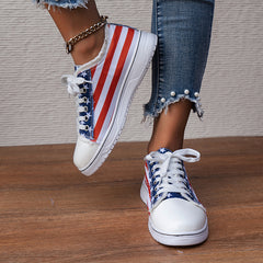 Women's American Flag Flat Shoes Lightweight Lace Up Board Shoe