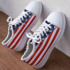 Women's American Flag Flat Shoes Lightweight Lace Up Board Shoe