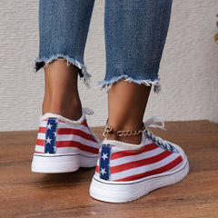 Women's American Flag Flat Shoes Lightweight Lace Up Board Shoe