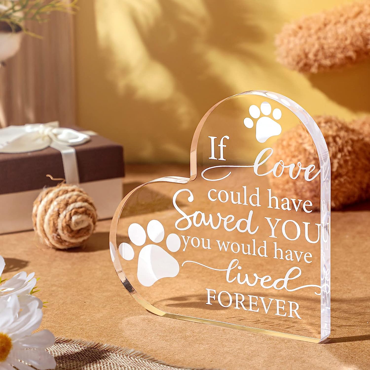 Crystal Acrylic Heart Decor Pet Memorial Gift Cat