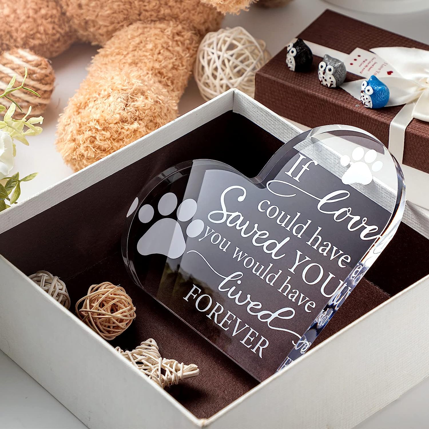 Crystal Acrylic Heart Decor Pet Memorial Gift Cat