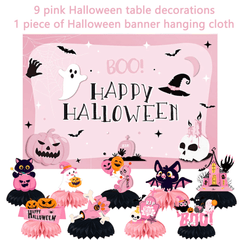 9pcs Pink Halloween Table Decorations Outdoor Party Props & Banner