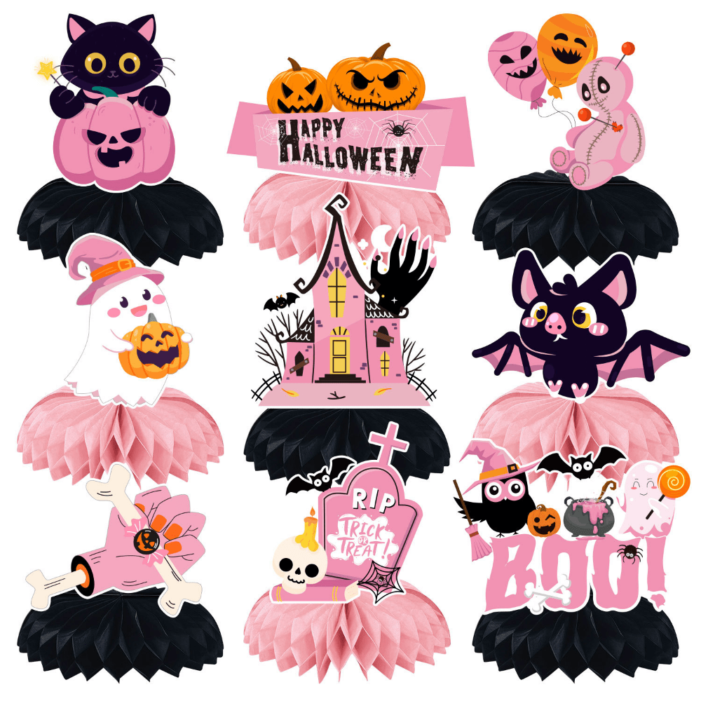 9pcs Pink Halloween Table Decorations Outdoor Party Props & Banner