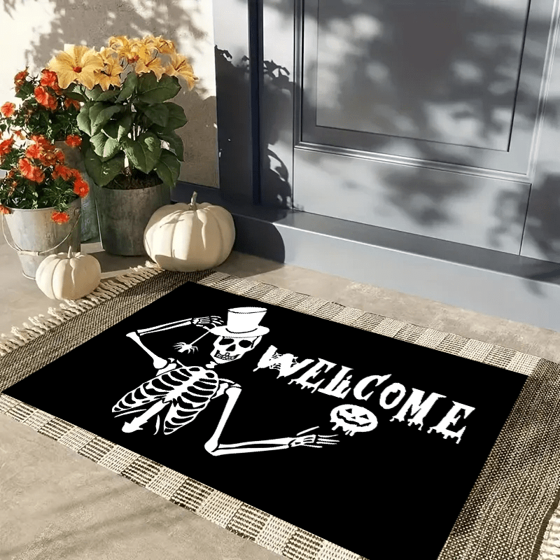 Fluffy Halloween Skull Decorate Foor Mat Entrance Plush Floor Mat