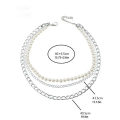 3pcs Punk Style Chain & Pearl Beaded Necklace