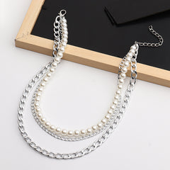 3pcs Punk Style Chain & Pearl Beaded Necklace