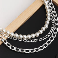 3pcs Punk Style Chain & Pearl Beaded Necklace