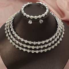 Rhinestone Choker Necklace Earrings Bangle Set