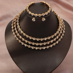 Rhinestone Choker Necklace Earrings Bangle Set