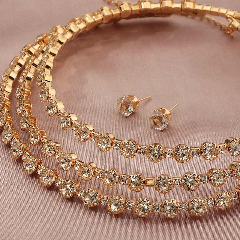 Rhinestone Choker Necklace Earrings Bangle Set