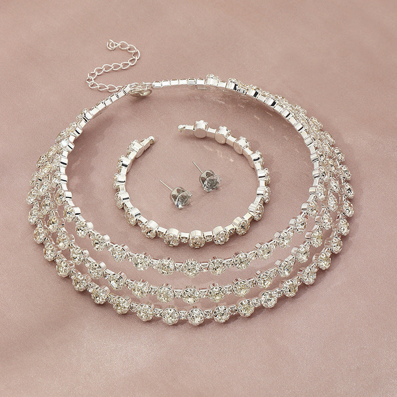 Rhinestone Choker Necklace Earrings Bangle Set