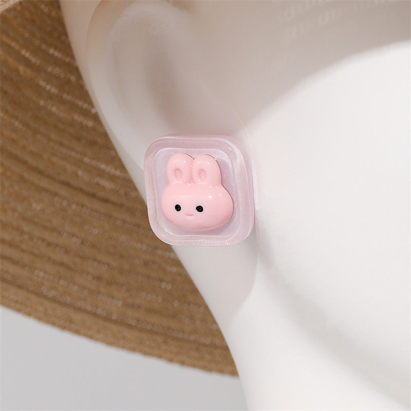 10pcs Candy Mini Resin Stud Earrings Cute Cartoon Pattern Niche Ear Jewelry