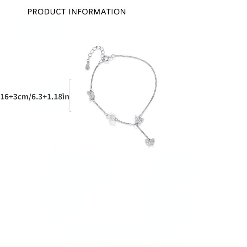 S925 Sterling Silver Chain Bracelet with Rose Butterfly Design