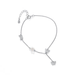 S925 Sterling Silver Chain Bracelet with Rose Butterfly Design