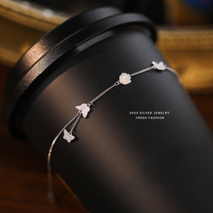S925 Sterling Silver Chain Bracelet with Rose Butterfly Design
