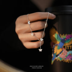 S925 Sterling Silver Chain Bracelet with Rose Butterfly Design