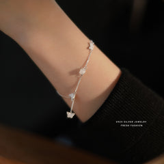 S925 Sterling Silver Chain Bracelet with Rose Butterfly Design