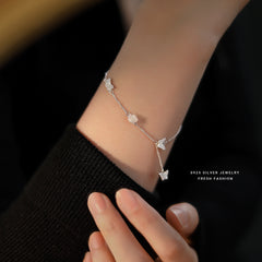 S925 Sterling Silver Chain Bracelet with Rose Butterfly Design
