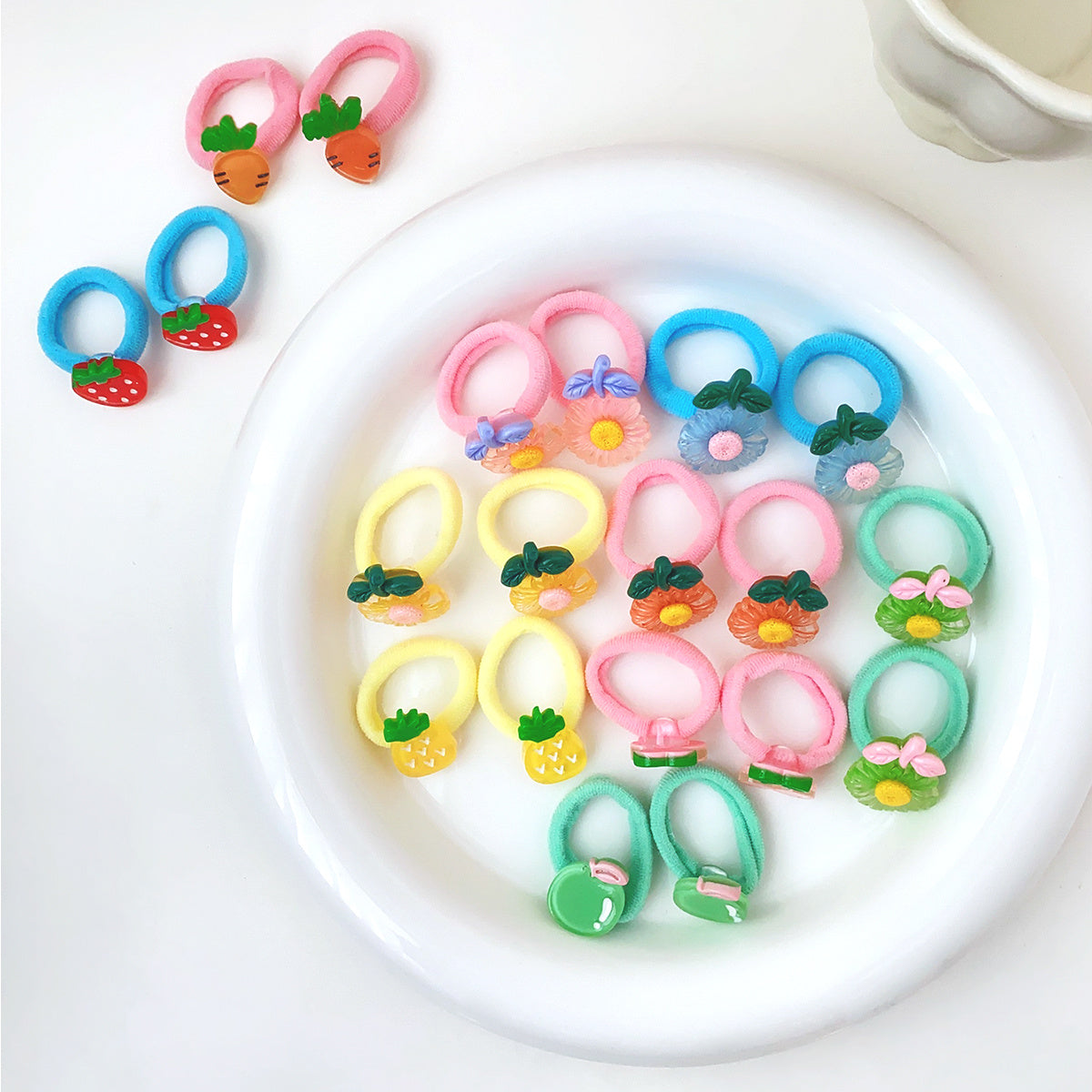 Colorful Cartoon Flower Fruit Scrunchies Hair Bands for Baby Girls