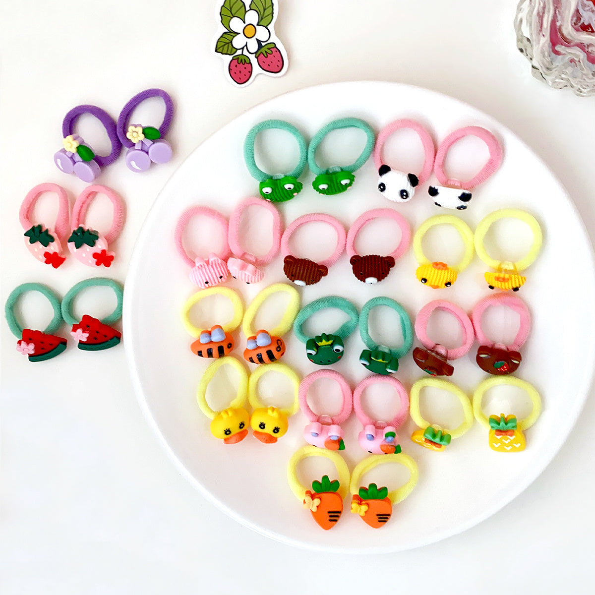 Colorful Cartoon Flower Fruit Scrunchies Hair Bands for Baby Girls