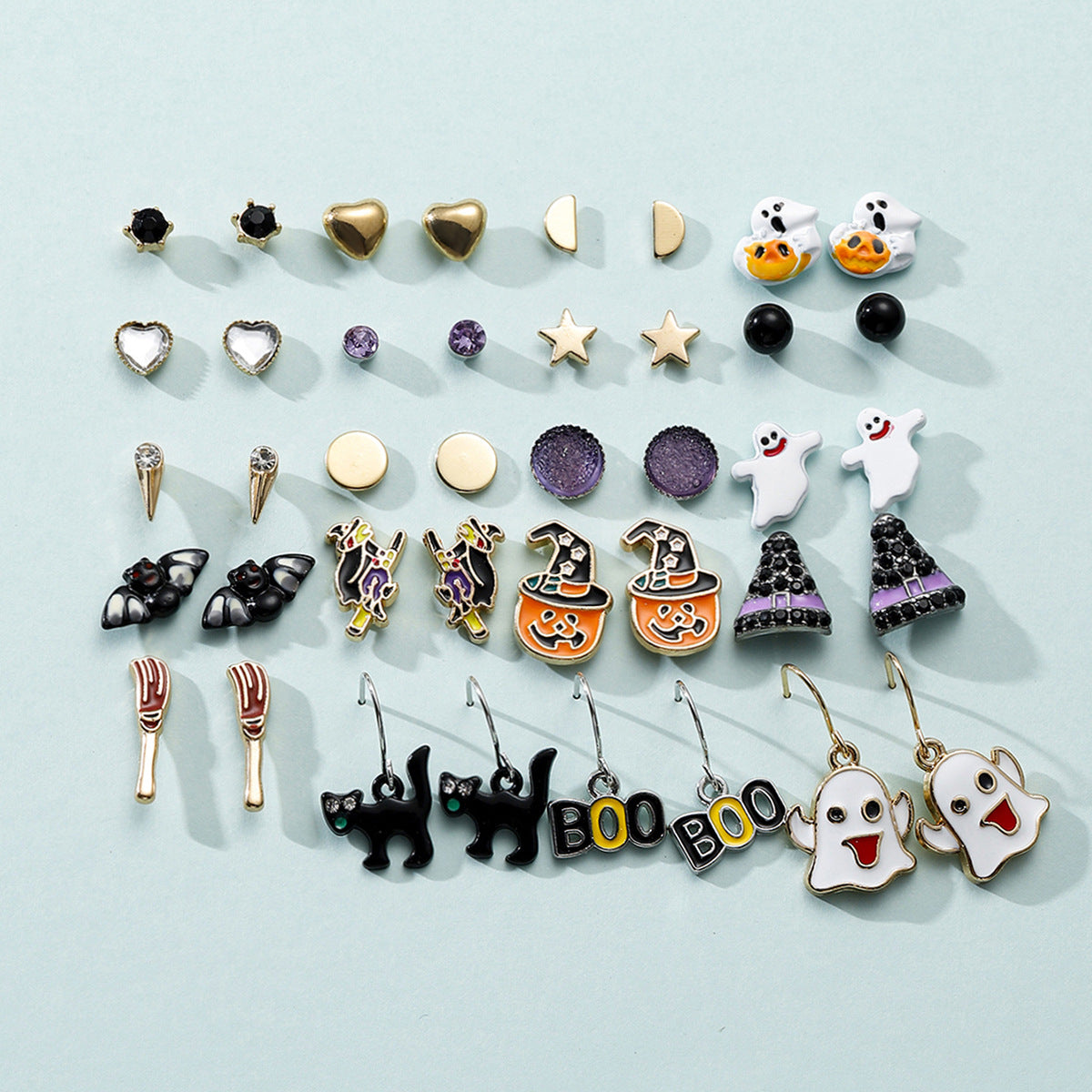20 Pairs Halloween Witch Ghost Pumpkin Earrings Funny Horror Earrings