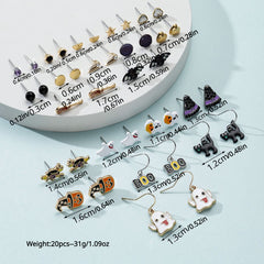 20 Pairs Halloween Witch Ghost Pumpkin Earrings Funny Horror Earrings