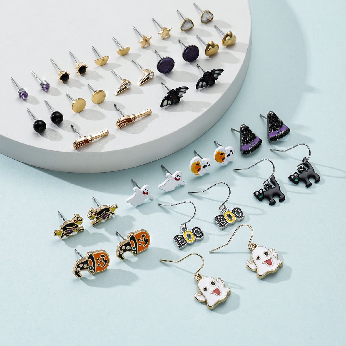 20 Pairs Halloween Witch Ghost Pumpkin Earrings Funny Horror Earrings