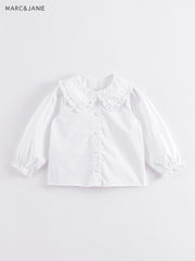MARC&JANIE Girls Cotton Ruffle Trim Collar Shirt Kid s Button Down Blouse