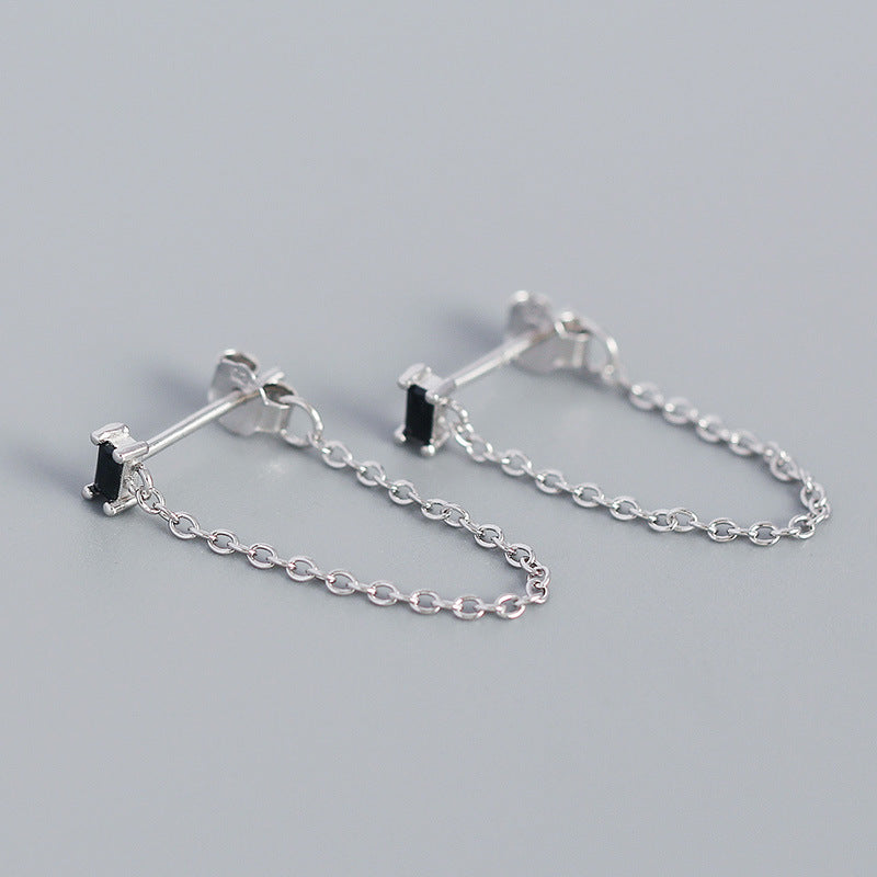 S925 Sterling Silver Tassel Chain Stud Earrings for Girls