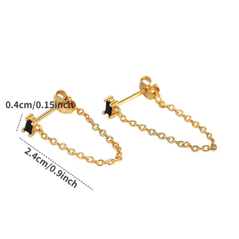 S925 Sterling Silver Tassel Chain Stud Earrings for Girls