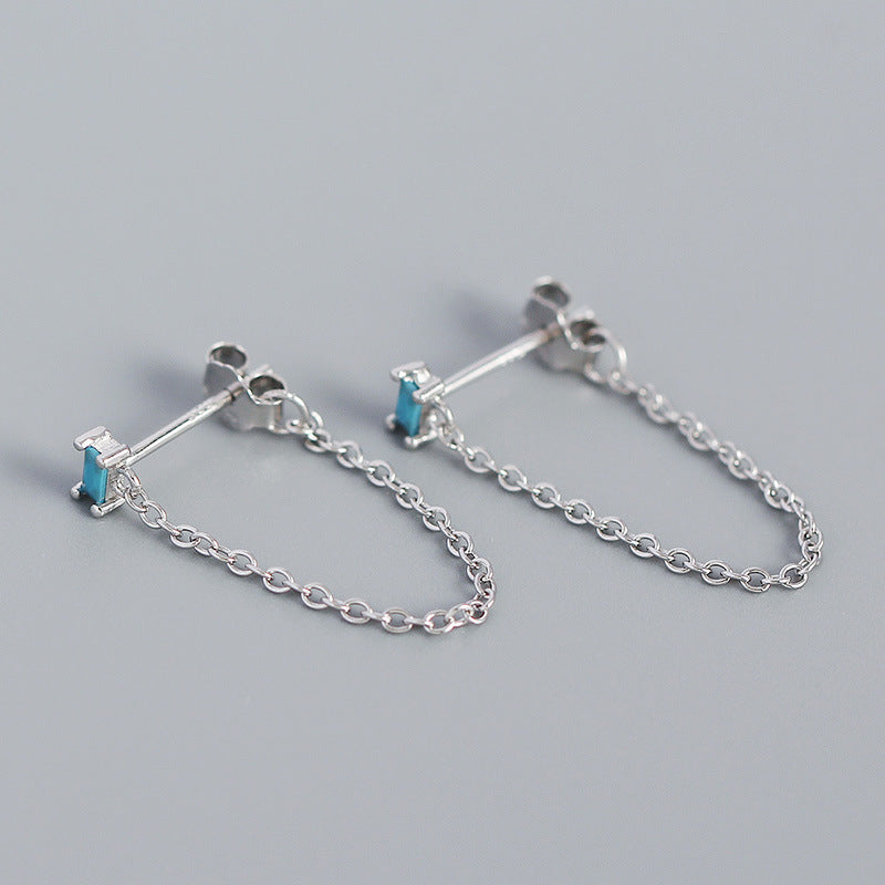 S925 Sterling Silver Tassel Chain Stud Earrings for Girls