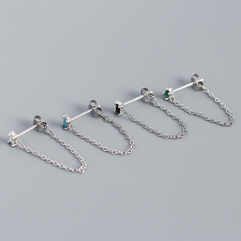 S925 Sterling Silver Tassel Chain Stud Earrings for Girls