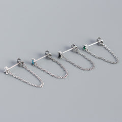 S925 Sterling Silver Tassel Chain Stud Earrings for Girls