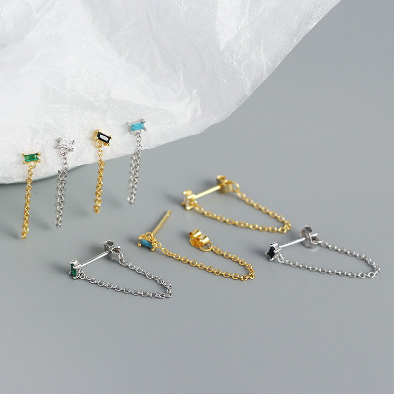 S925 Sterling Silver Tassel Chain Stud Earrings for Girls