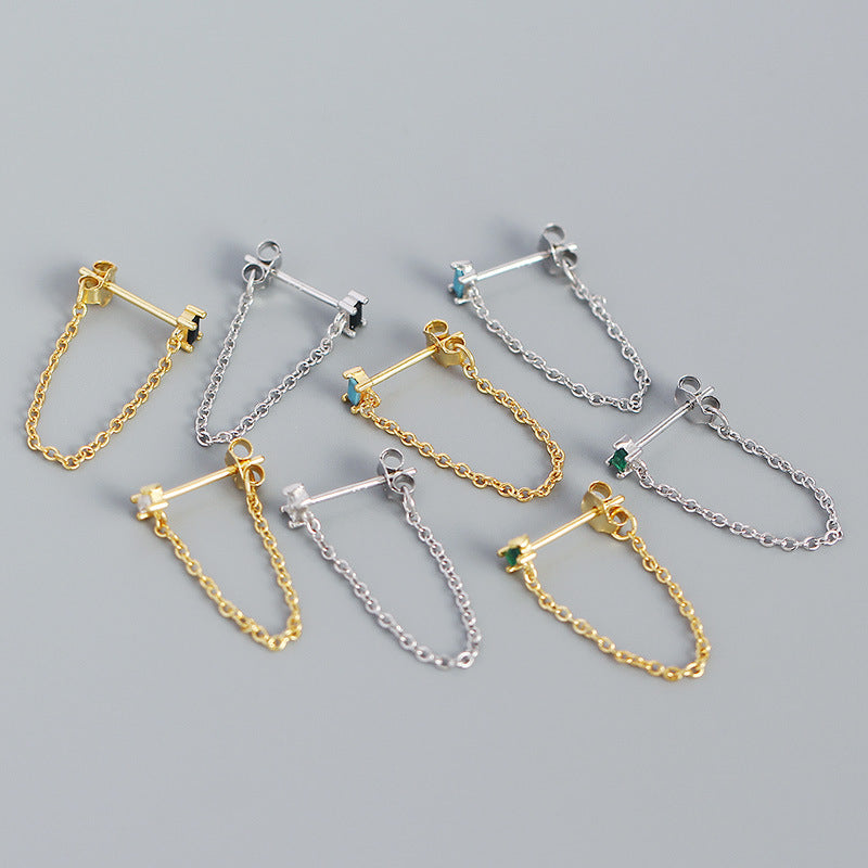 S925 Sterling Silver Tassel Chain Stud Earrings for Girls