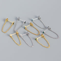 S925 Sterling Silver Tassel Chain Stud Earrings for Girls