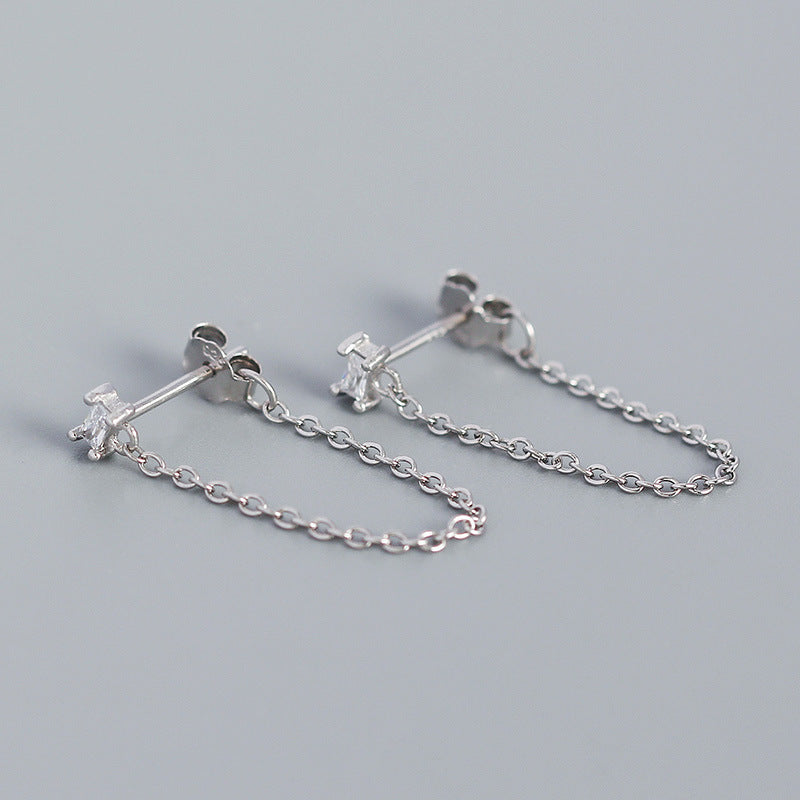 S925 Sterling Silver Tassel Chain Stud Earrings for Girls