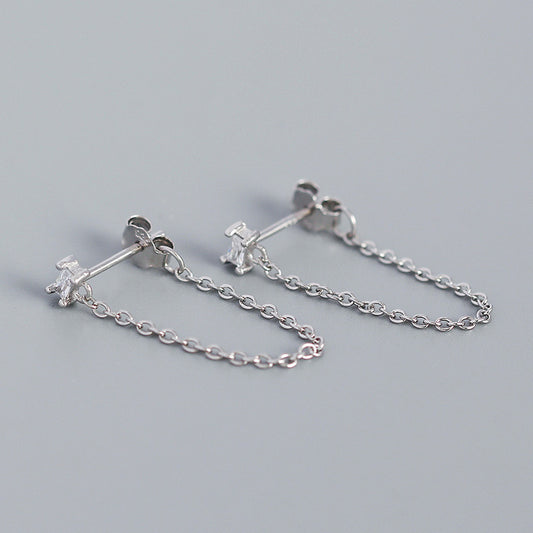 S925 Sterling Silver Tassel Chain Stud Earrings for Girls