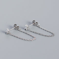 S925 Sterling Silver Tassel Chain Stud Earrings for Girls