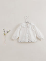 MARC&JANIE Girls Bunny Embroidery Ruffle Collar Shirt Preppy