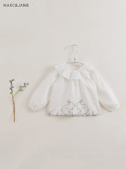 MARC&JANIE Girls Bunny Embroidery Ruffle Collar Shirt Preppy
