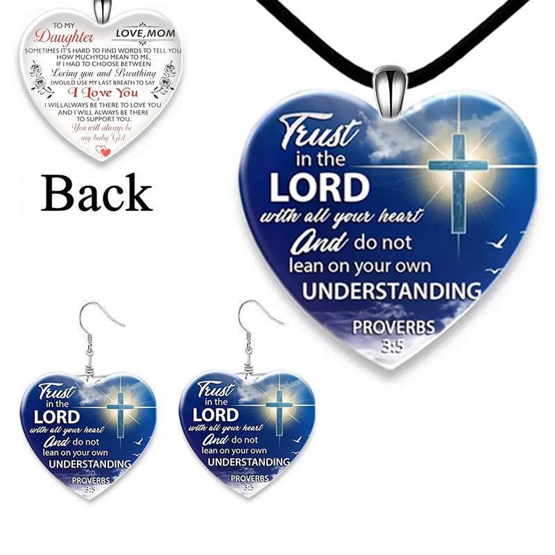 Daughter Love Heart Crystal Pendant Set Christmas Holiday Party Gift