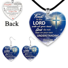Daughter Love Heart Crystal Pendant Set Christmas Holiday Party Gift