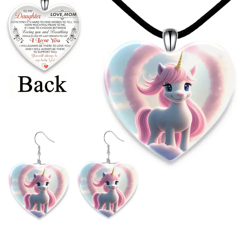 Unicorn Crystal Pendant Necklace Earring Set - Anniversary Gift
