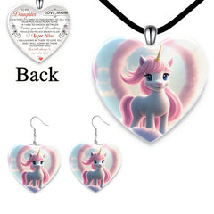 Unicorn Crystal Pendant Necklace Earring Set - Anniversary Gift