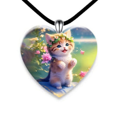 Little Animal Cat Crystal Pendant Necklace Earring Set
