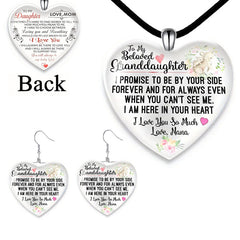 Love Heart Crystal Pendant Necklace Earring Set For Granddaughter