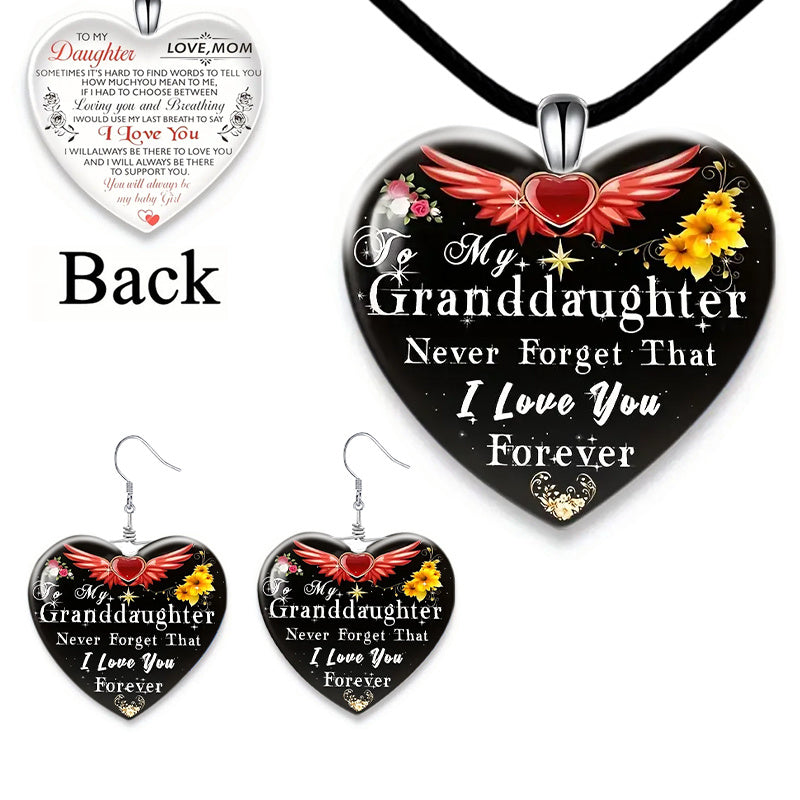 Heart Crystal Pendant Necklace Earring Set Wedding Gift
